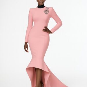 PINK HIGH NECK HIGH-LOW MERMAID GOWN