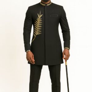 BLACK GOLD PALM EMBELLISHED SUIT AND TROUSERS