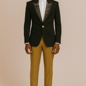 GOLD BEADED PALM LAPEL BLAZER