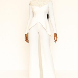 LACE YOKE PEPLUM & PANTS BRIDAL SET