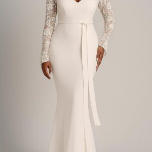 LACE SLEEVE SWEETHEART NECKLINE MERMAID GOWN