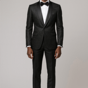 BLACK JACQUARD PEAK LAPEL TUXEDO & TUXEDO TROUSERS