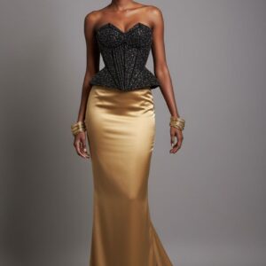 BLACK CRYSTAL BEADED CORSET TOP