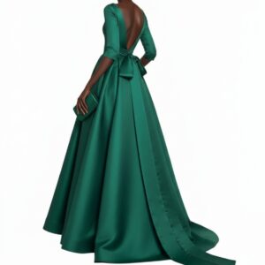 GREEN BEADED BALL GOWN WITH BOW TRAIN