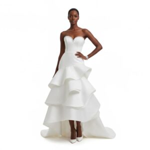 STRAPLESS DROP WAIST RUFFLE GOWN